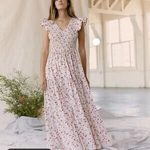 Christy Dawn The Bodie V Neck Smocked Tiered Maxi Dress Garden Party Size XL